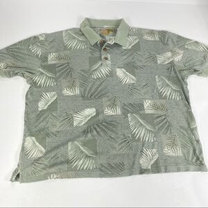 Caribbean Pineapple Palm Frond Pull Over Short Sleeve Silk Blend Polo Shirt XL